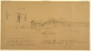 Doric Greek Temples of Athena (formerly Ceres), Hera II (formerly Neptune), and Hera I (formerly Basilica), Paestum, Salerno, Italy, April 1869 by Frederic Edwin Church