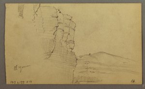 El Yemen Valley, Arabia: Rock Wall with the Upper Part Resembling a Row of Columns, February 20, 1868