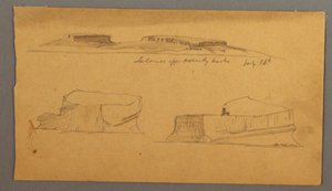 Island off Henly Harbor and Two Floating Icebergs, July 16, 1859