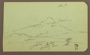 Mountain, tree, figure; Verso: church, tree, 1883 by Frederic Edwin Church