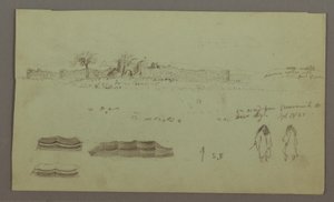 Ruins Surrounded by Walls, Tents, Two Figure Studies, April 28, 1868