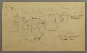 Sketch. View of Khirbet en Wasara "Petra / from the pathway to / El Deir", possibly February 26, 1868 by Frederic Edwin Church