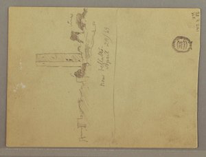 Sketches from Italy: Building with a Tower, Mountain, and Man, April 29, 1869