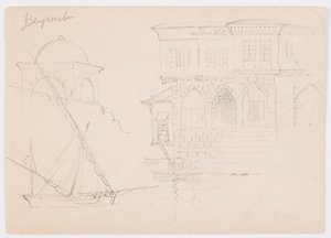 Sketches of a Domed Structure, Ship, and Stately House, January 1868