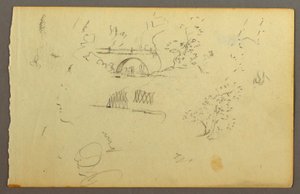 Trees, Bridge, Faces in Profile, possibly 1844 by Frederic Edwin Church