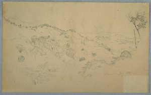 Drawing, Wooded Vale with a Large Fern and Distant Mountain Ranges, Jamaica, July 1865 by Frederic Edwin Church