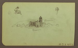Hills, Church, Bridge; Figure, Cross, Church, 1883 by Frederic Edwin Church
