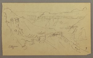 El Yemen Valley, Arabia: View of Winding Valley with a Caravan