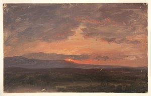 Hudson Valley, New York with Sun Setting Behind the Catskill Mountains