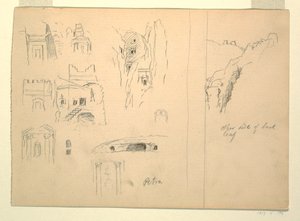 Ten Studies of Tombs and a View of Rocks, Petra, Jordan by Frederic Edwin Church