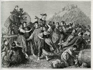 Fete des Patres at the Hohneck (Vosges), Sunday after Saint John. Engraving by F. Lix, to illustrate the story 