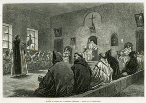 Meeting of the chapter among the Trappists of Oelenberg. Engraving by Lix to illustrate the story 