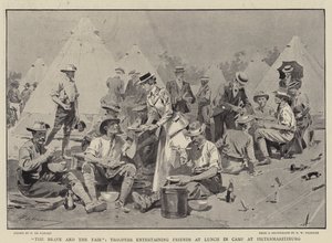 The Brave and the Fair, Troopers entertaining Friends at Lunch in Camp at Pietermaritzburg by Frederic de Haenen