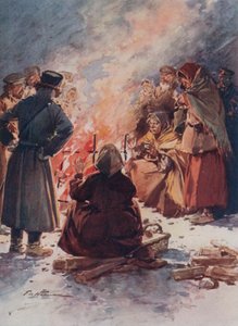 The Poor of Moscow Warming Themselves at Street Fires in Winter by Frederic de Haenen