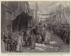 The Queen of Holland and Prince Henry, in the State Carriage, arriving at the Groote Kerke by Frederic de Haenen