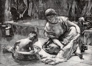 Child Bath, Egypt by Frederick Arthur Bridgman