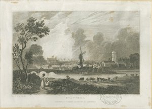 Stafford - South West View: Engraving by Frederick Calvert