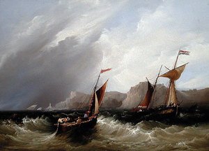 Vessels off a Rocky Coastline by Frederick Calvert