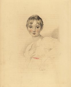 Portrait of Lucy Meredith, niece of Sir Thomas Lawrence. Hand-tinted engraving by Frederick Christian Lewis after an illustration by Sir Thomas Lawrence from P.G. Patmore’s Cabinet of Gems, Ackermann, London by Frederick Christian Lewis