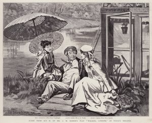 English actors Irene Vanbrugh, John Lawrence Toole and Mary Ansell in a production of J M Barrie