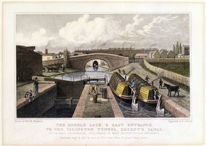 The Double Lock and East Entrance to the Islington Tunnel, Regents Canal, 1827 by Frederick James Havell