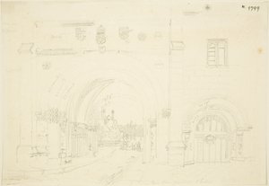 Abbey Gatehouse of Bristol Cathedral, Looking South by Frederick Mackenzie