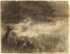 Woman Floating in a River Attended by Several Female Spirits