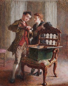 A Drawing Room Scene with an imposing open Armchair by Frederick Walker