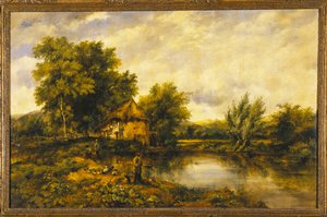 A River Landscape with an Angler by a Mill