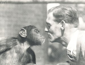Booboo the Chimpanzee and John Shelly at ZSL London Zoo, September 1927 by Frederick William Bond