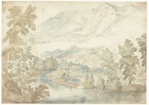Bend in a River Flowing Through a Valley with High Mountains by Frederik van Valckenborch