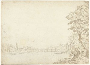 View of a City on a River (the Danube?)