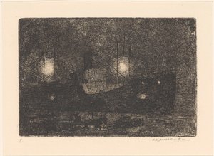 Boat at Quay in the Evening by Frederika Henriëtte Broeksmit (signed by artist)