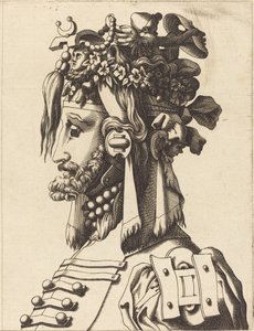 Bust of a Man in an Extravagant Costume by French 16th Century after René Boyvin or Pierre Milan