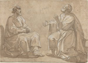Two Seated Saints by French 17th Century