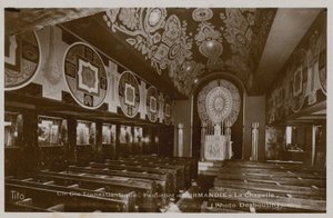 Chapel on board the steamboat, La Normandie. Postcard sent in 1913 by French Photographer