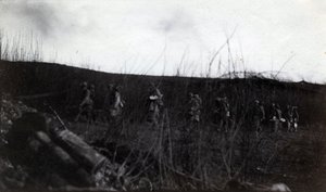 First World War: a group of soldiers marching on Rocour (Saint Quentin) (Aisne) by French Photographer