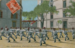 French infantry exercising, Postcard sent in 1913. by French Photographer