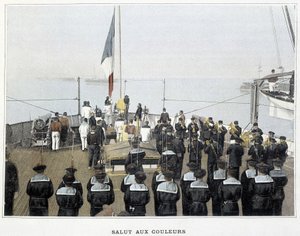 French navy, late nineteenth century: salute to colors by French Photographer