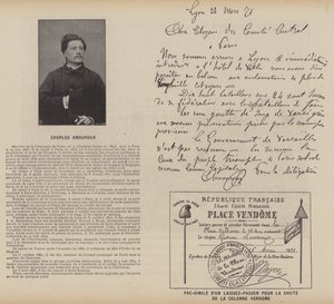 La Commune de Paris, Charles Amouroux, Facsimile of a Pass for the Fall of the Vendome Column by French Photographer