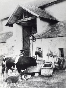 Peasants around a well, in a farmyard by French Photographer