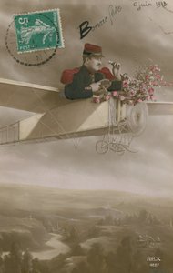 Postcard of an aviator delivering flowers, sent on 6th June 1913 by French Photographer