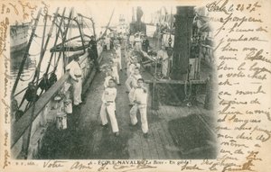 Trainee sailors at a French naval school having a boxing lesson on deck by French Photographer