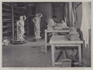 Workshop for making containers for porcelain pieces to be housed in during firing at the Sevres porcelain factory, France by French Photographer