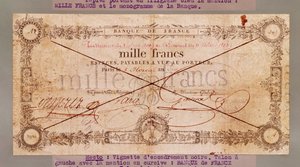 1000 Francs Banknote from 8 Floreal, An X (28th April 1802) by French School