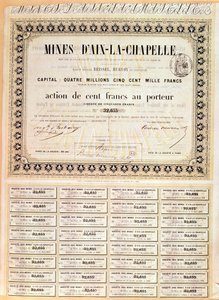 100 francs Bearer share of Aachen mines by French School