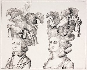 18th Century French Girls wearing Extravagant Hair Styles and Hats by French School