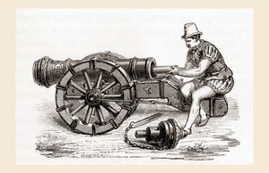 A 16th century breech loading German cannon, from Les Merveilles de la Science, published c.1870 (engraving) by French School