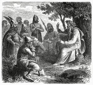 A Bard reciting to Northmen, c.1882