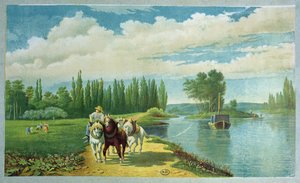A Barge Pulled by Horses by French School